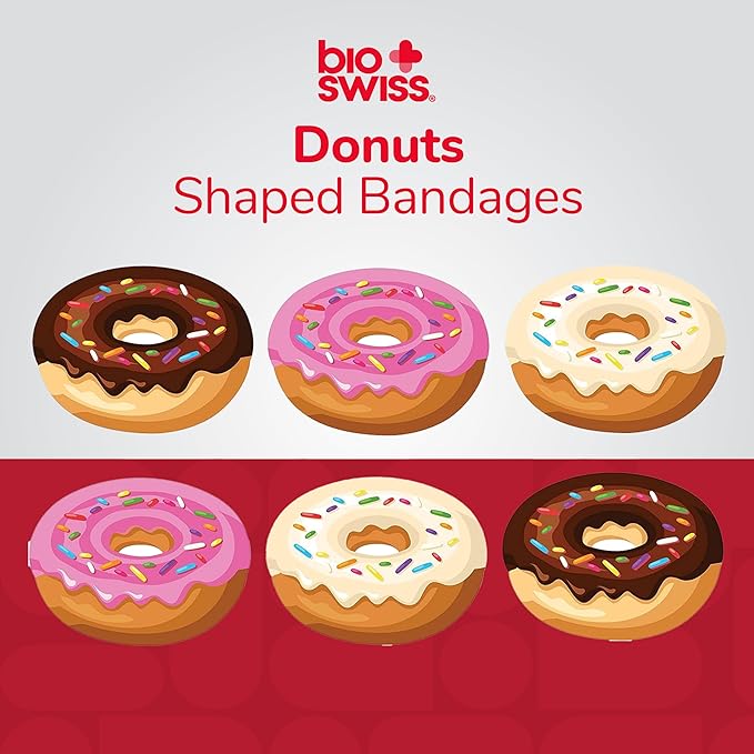 BioSwiss Bandages, Donut Shaped Self Adhesive Bandage, Latex Free Sterile Wound Care, Fun First Aid Kit Supplies for Kids, 50 Count-CubbioJoy