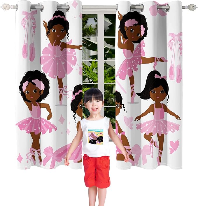 Black Girl Blackout Curtains 2 Panels 63" Inch Drapes for Kids Nursery Bedroom Kids Blackout Curtains Cute Girls Themed Grommet Top Thermal Insulated Curtains for Nursery, 82" x 63"-CubbioJoy