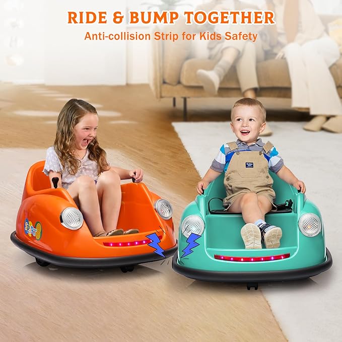 12V Bumper Car for Toddlers, Electric Toy Ride on Battery Car with Kids W/Parent Remote Control, 2-Speed, 360 Degree Spin, Music & LED Lights for Kids, Orange-CubbioJoy