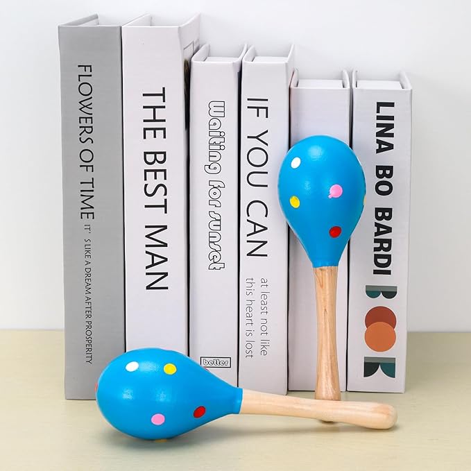 2 Pcs Maracas, Hand Percussion Rattles for Kids, Wooden Rumba Shaker Hand Musical Instruments with Clear Rhythm for Kids Adults Playing (Blue)-CubbioJoy