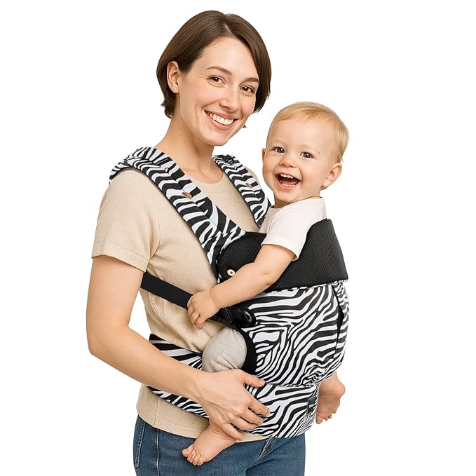 Baby Carrier with Lumbar Support, Cozy Baby Carrier Newborn to Toddler with Adjustable Seat Size, Ergonomic Infant Carrier with 3-Way Carry, Front Facing Toddler Hodler Carrier for Mom & Dad, Zebra-CubbioJoy