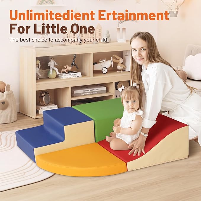 4-Piece Soft PU Leather Toddlers Climbing Toys, Foam Climbing Blocks for Toddlers, Baby Play Set Foam Climb Structures for Toddler 3+, Indoor Crawl Activity Play Gym-CubbioJoy