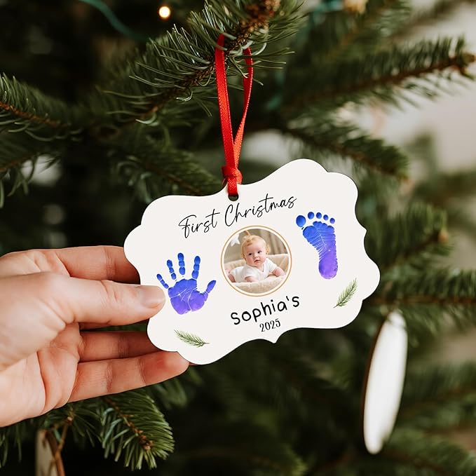 Baby Hand and Footprint Ornament - Baby Frist Christmas Ornament 2025 with Custom Photo, Name, Date - Personalized Baby Gifts, Newborn Keepsake, New Mom Gifts-CubbioJoy