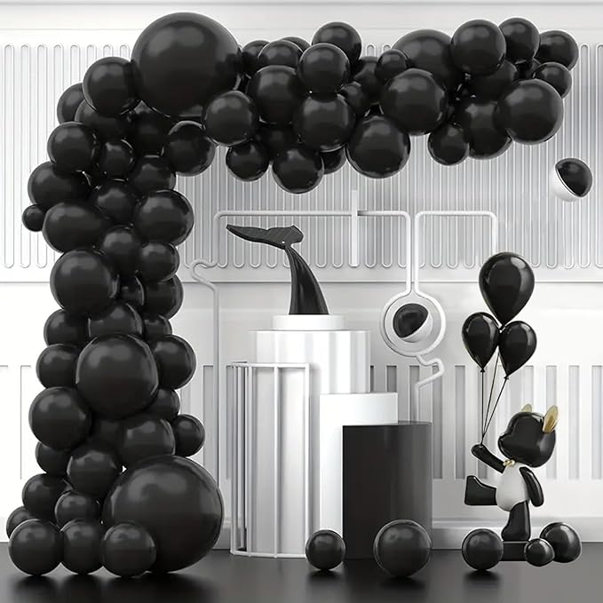140pcs Balloon Arch Kit, Black Balloons of Different Sizes Pack of 18 12 10 5 Inch Party Balloon Kit for Birthday Party or Balloon Arch as Graduation Wedding Baby Shower Anniversary Party-CubbioJoy