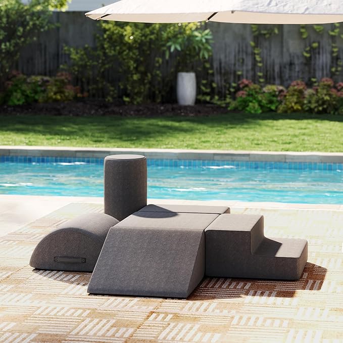 jela Foam Blocks 6Pcs Soft Play Equipment Waterproof Fabric, UV Resistant Toddler Climbing Toys Indoor& Outdoor Soft Play Climbing for Toddlers, Lightweight Climbing Blocks for Babies, Kids (Darkgrey)-CubbioJoy