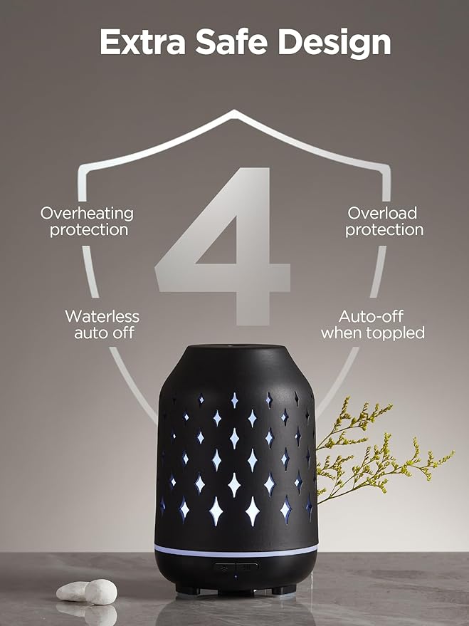 InnoGear Aromatherapy Diffuser, 150ml Ceramic Diffuser Ultrasonic Humidifier Cool Mist Essential Oil Diffusers for Home Air Diffuser with 2 Mist Modes Waterless Auto Off, Black-CubbioJoy