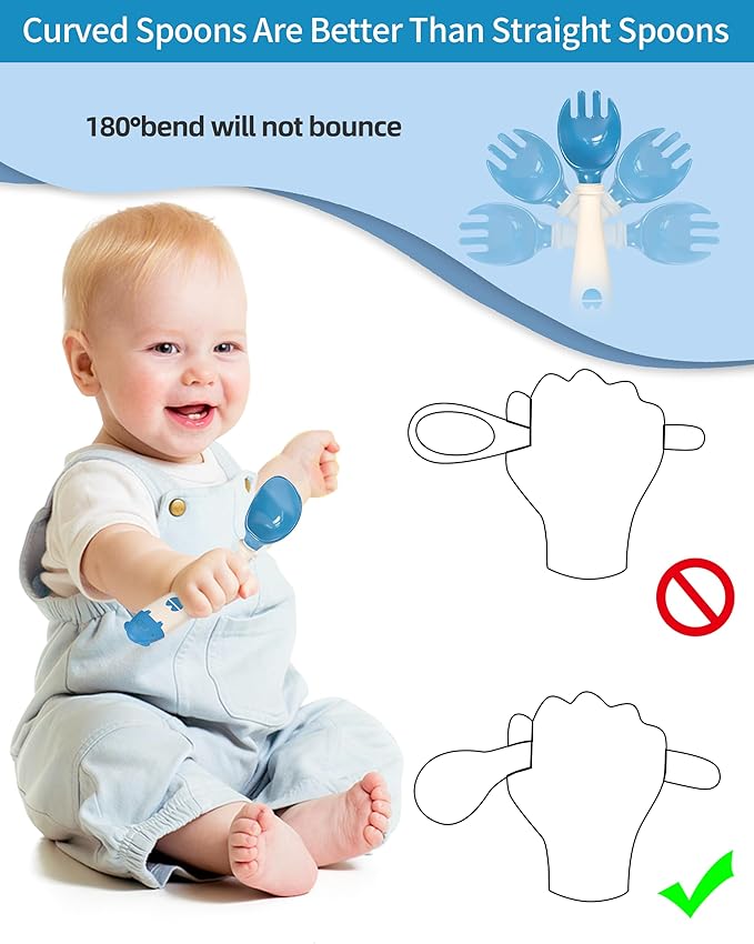 Deejoy Toddler Utensils with Travel Safe Case, Silicone Baby Spoons and Fork Set for Self Feeding, Toddlers Feeding Training Spoon, Easy Grip Heat-Resistant, Bendable Function (2 Sets, Yellow+Blue)-CubbioJoy