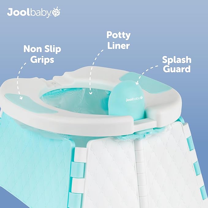 Jool Baby Portable Potty Training Chair with Travel Bag and 30 Liners, Foldable, Indoor/Outdoor Use, Camping (Aqua)-CubbioJoy