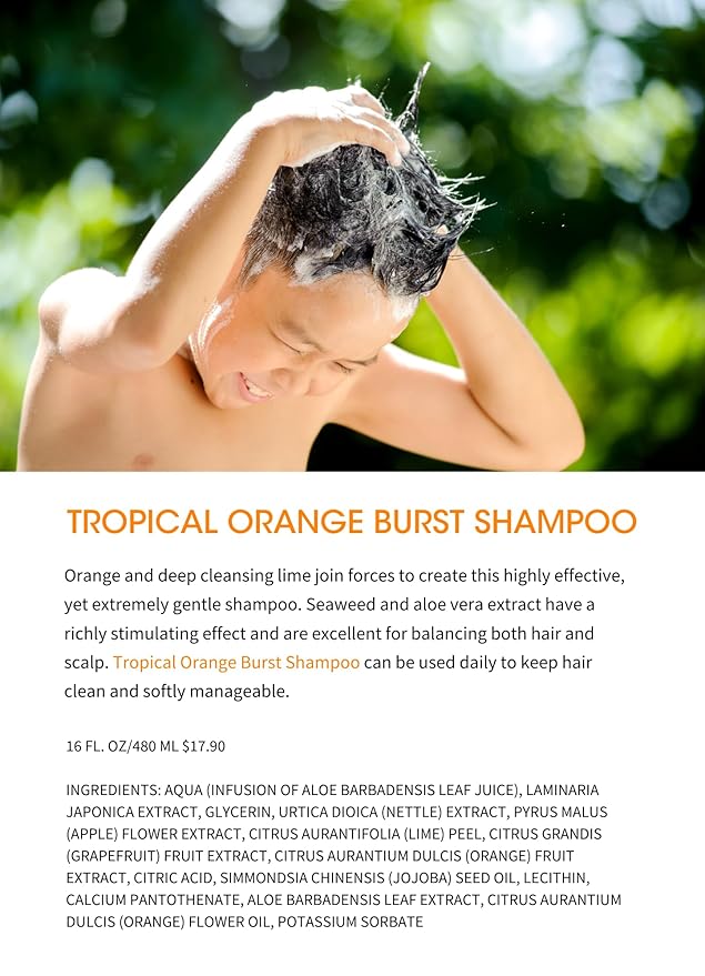 Clean Kids Naturally Tropical Shampoo- EWG Verified, All-Natural, Coconut-free, Gluten-free, Vegan, and Cruelty-free, Paraben-Free (2 Bottles, Orange Burst)-CubbioJoy