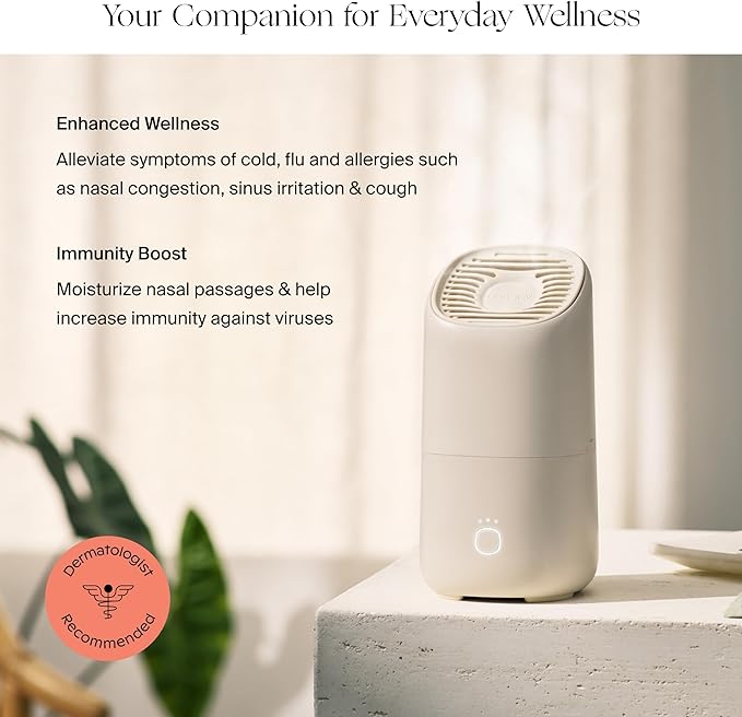 Canopy Portable Misting Humidifier - Cordless 11 HR Run Time, 500 mL, TSA Approved Travel Humidifier - Alleviate Symptoms of Allergies, Flu, Cold, Dry Skin - Includes Aroma & Adapter - Cream-CubbioJoy