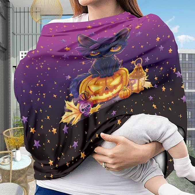 Binienty Black Cat Car Seat Covers for Babies Galaxy Pumpkin Cats Moon Nursing Covers Stretchy Breastfeeding Scarf Multi Use Carseat Covers for Stroller-CubbioJoy
