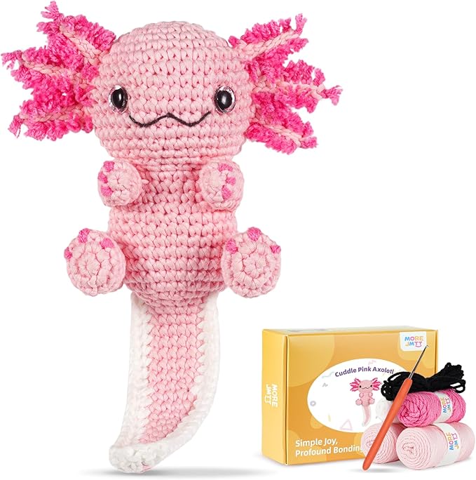 Crochet Kit for Beginners, Learn to Crochet, Include Easy Knitting Soft Yarn, Step-by-Step Video Tutorial, Hook, Holiday Birthday Gift for Adults and Kids(Happy Axolotl)-CubbioJoy
