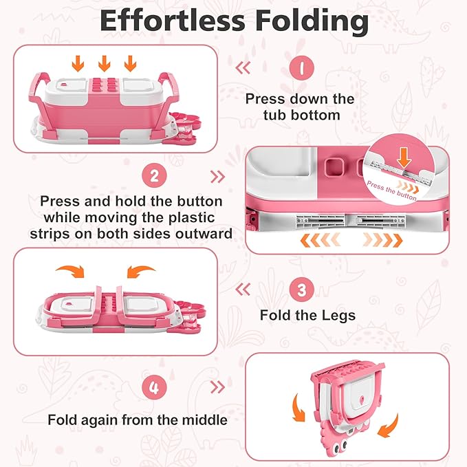 Collapsible Baby Bathtub for Newborn, Foldable Baby Bath Tub with Thermometer & Soft Floating Cushion & Drain Hole, Portable Travel Infant Bath Tubs for Newborns to Toddler 0-36 Months Girl, Pink-CubbioJoy