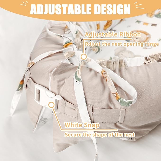 Baby Lounger Cover for Boys Girls, Reversible Baby Nest Cover, Adjustable Baby Lounger Replaceable Cover for Infant Newborn, Portable and Machine Washable, Cotton Gray Elephant Cover Only-CubbioJoy