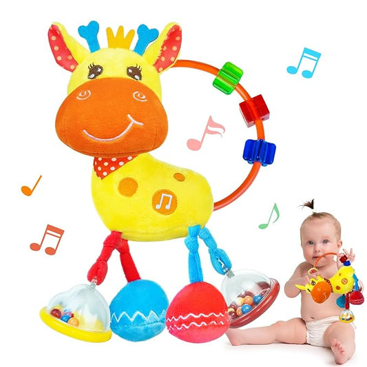 Baby Sensory Toys 0-6 3-6 Months,Infant Baby Musical Stuffed Animal Activity Soft Toys, 3+ Months Rattles Teething Toys for Babies,Tummy Time Toy Gifts for 0-3-6-12 Months Boys, Girls-CubbioJoy