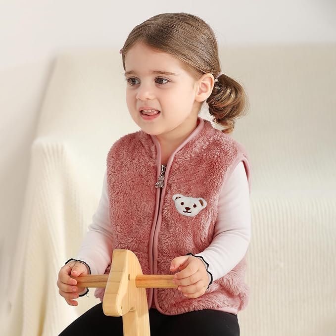 Baby Boys Girls Fleece Vest Zip Up Cute Bear Jackets Fuzzy Fall Winter Warm Clothes Newborn Outwear for Toddler Infant-CubbioJoy