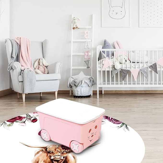 Custom Nursery Crib Bedding Set: Personalized Name 4 Piece Rose Highland Cow Design Baby Crib Sets for Girls - Toddler Double Layer Blanket Set, Comfortable Crib Bed Sheets for Baby Toddlers-CubbioJoy