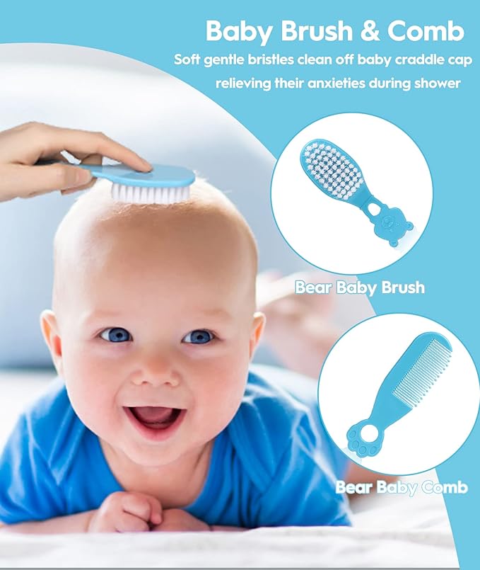 Baby Healthcare and Grooming Kit, Safety Newborn Nursery Baby Care Kit, with Hair Brush Comb, Nail Clipper, Thermometer, Pacifier Clip, Baby Registry Search, Baby Girl Boy Newborn Essentials-CubbioJoy