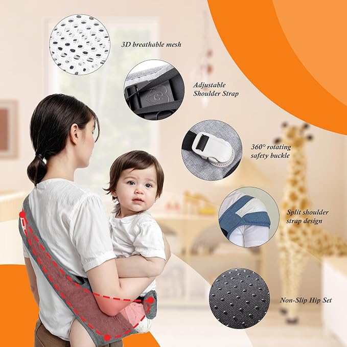 Baby Carrier Newborn to Toddler-Adjustable Baby Sling Carrier,Toddler Carrier for 25-60lbs,Comfortable to Baby Sling for Hands-Free Carrying (Gray)-CubbioJoy