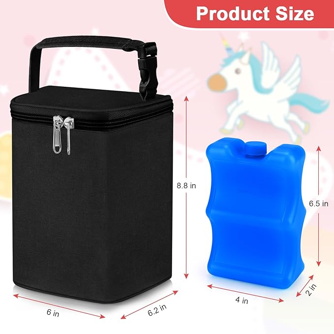 Accmor Breastmilk Cooler Bag with Ice Pack, Baby Bottle Cooler Bags, Insulated Bottle Cooler Tote Bags On The Go, Fits 4 Large 8oz Bottles, for Nursing Mom Daycare Travel, Black-CubbioJoy