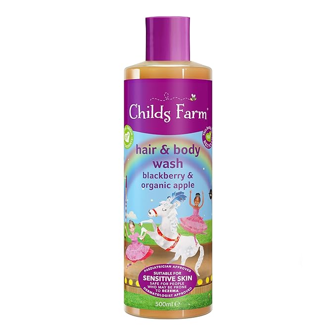 Childs Farm, Kids Hair & Body Wash for Dry, Sensitive Skin, Blackberry & Organic Apple, Gently Cleanses, Vegan, Cruelty-Free, 16.9 fl oz-CubbioJoy