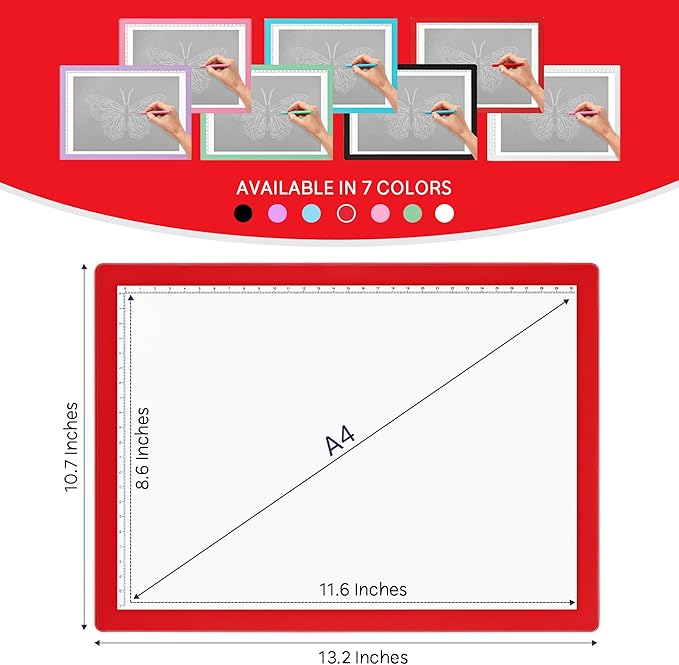 iVyne Rechargeable A4 Light Pad for Tracing & Weeding - LED Light Board for Weeding Vinyl - for Cricut Vinyl Weeding Tools - Ultra-Thin & Portable - Perfect for Artists & Crafters - Red-CubbioJoy