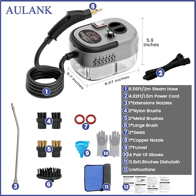 2500W Handheld Steam Cleaner,Portable Car Steamer For Auto Detailing,High-Temperature and Pressure Steam Cleaner For Home, Steam Cleaning Machine for Furniture,Kitchen,Grout,Floor,Tile (Gray)-CubbioJoy