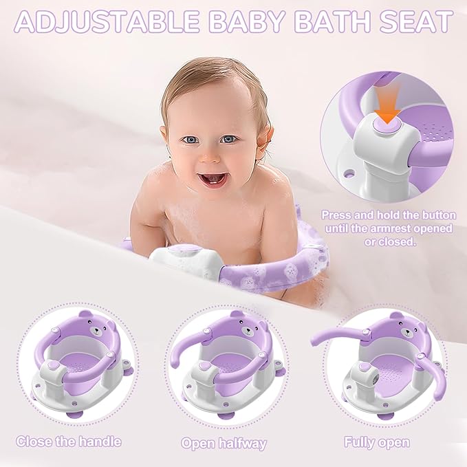 Baby Bath Seat for Babies 6 Months & up, Non-Slip Toddler Bath Seats for Babies Sitting Up, Safe Infant & Newborn Bathtub Chair with 4 Suction Cups & Soft Cushion for Shower,Lavender-CubbioJoy
