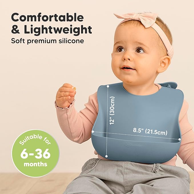 KeaBabies 2-Pack Silicone Baby Bibs for Eating - Sturdy Food-Grade Silicone Bibs for Babies Girl, Boy, Large Food Catcher, Clean & Put On Easily, Waterproof Toddler Feeding Essentials (Ocean)-CubbioJoy