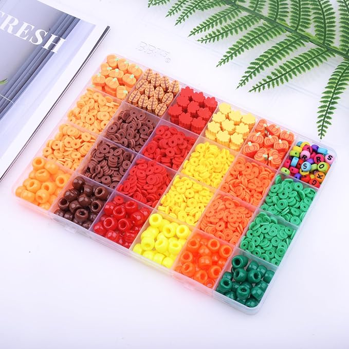 2480pcs Thanksgiving Fall Polymer Clay Beads Charms Friendship Bracelet Necklace Earring Jewelry Making kit, Accessories for Arts Crafts DIY Gifts for Women Girls-CubbioJoy