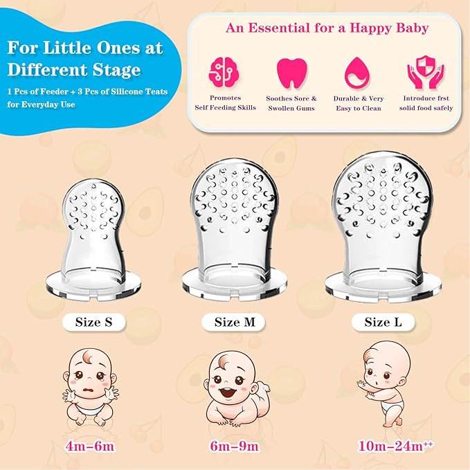 Baby Fruit Food Feeder - Silicone Nibble Tray Combo - Breastmilk Popsicle Mold for Cooling Relief, BPA Free Mesh Feeder for Infant Self Feeding (Claw Beige + Pineapple)-CubbioJoy