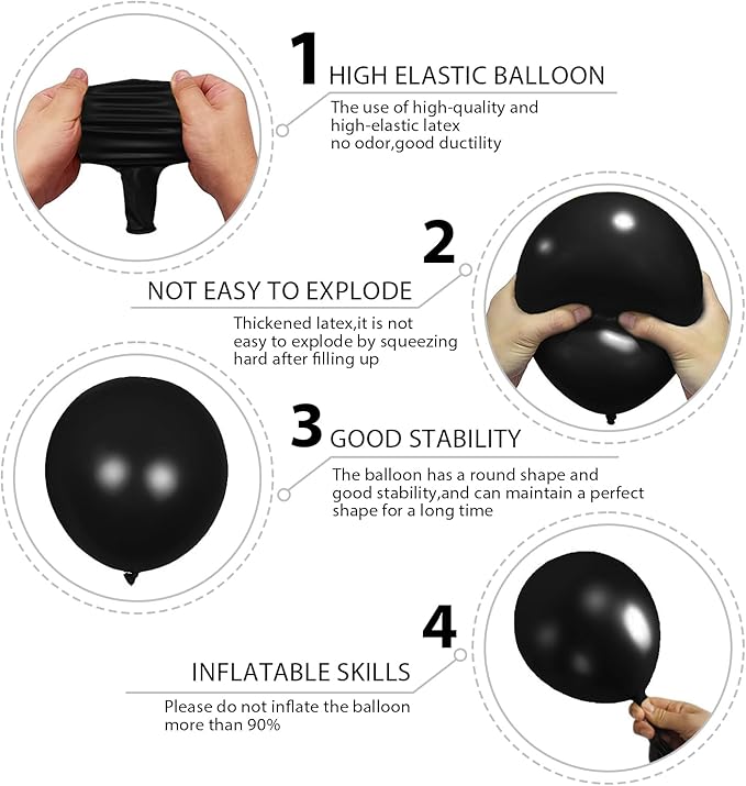 140pcs Balloon Arch Kit, Black Balloons of Different Sizes Pack of 18 12 10 5 Inch Party Balloon Kit for Birthday Party or Balloon Arch as Graduation Wedding Baby Shower Anniversary Party-CubbioJoy