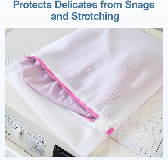 3Pcs Mesh Laundry Bags for Delicates, 16 x 12 Inch Durable Wash Bags with Zipper, Reusable Laundry Bags for Lingerie, Underwear, Socks, and Small Garments-CubbioJoy