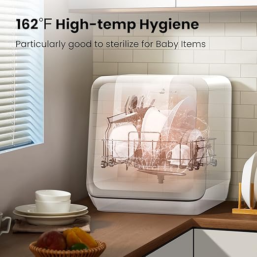 COMFEE' Countertop Dishwasher, Portable Dishwasher with 6L Built-in Water Tank, Mini Dishwasher with More Space Inside, 7 Programs, UV Hygiene& Auto Door Open, for Apartments, Dorms& RVs, White-CubbioJoy