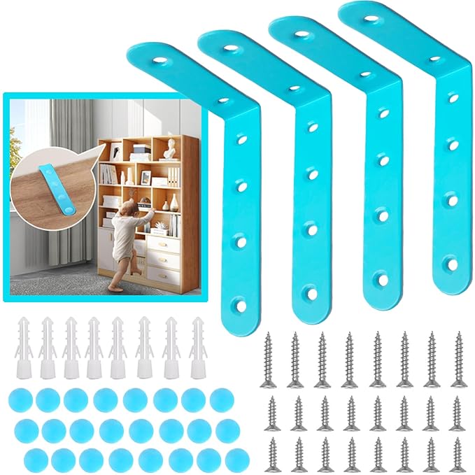 Anti Tip Furniture Anchors for Baby Pet Proofing,Furniture Wall Anchor Furniture Dresser Bookshelf Falling Prevention Device for Children (Blue)-CubbioJoy