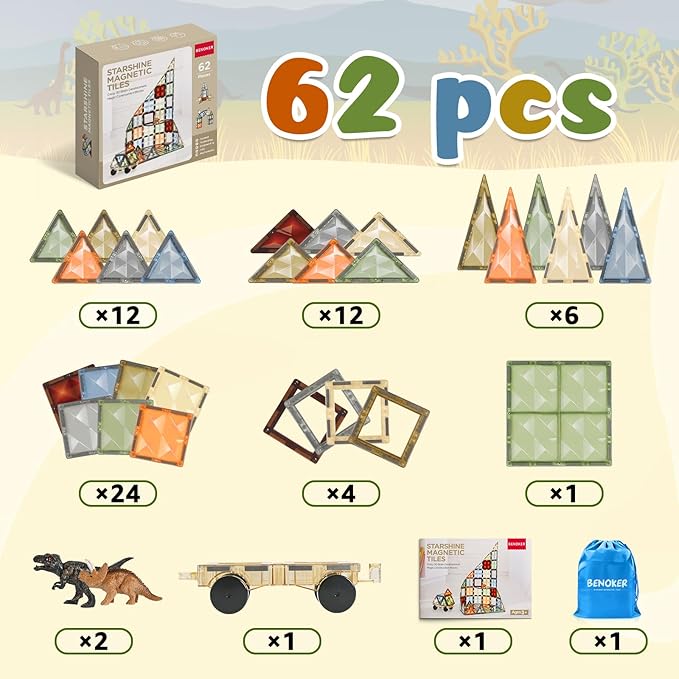 3D Magnetic Tiles, STEM Learning and Encourage Imaginative Play Magnetic Blocks, Preschool Puzzle Toys with Dinosaur, Gift for Boys and Girls 3 4 5 6 7 8 Years+-CubbioJoy