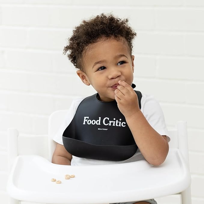 Bella Tunno Baby Bib for Eating, Waterproof Silicone Bib with Large Food Catcher, Adjustable Fit for Babies 4-12 months & Toddlers 1-3 Years, Boys & Girls, Food Critic-CubbioJoy