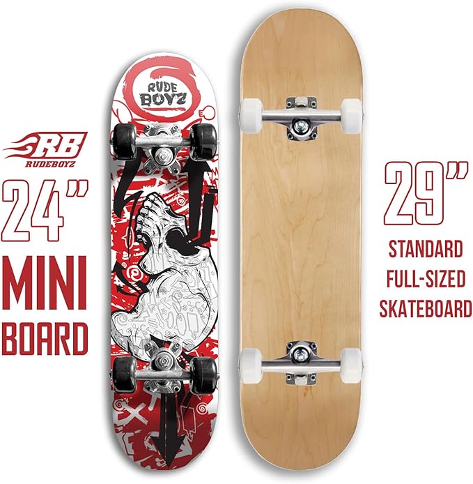 24 inch Rude Boyz Mini Cruiser Skateboard - Aluminium Trucks - Kids Skateboard Ages 5-8 Beginner - Skateboards for Kids-CubbioJoy