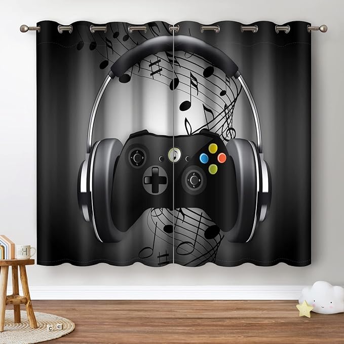 Jekeno Game Controller Blackout Curtains for Kids Boys Teens Bedroom Colorful Video Game Gamer Gaming Gamepad Decor for Home Living Room Grommet Window Drapes 2 Panel Set, 52"x63"-CubbioJoy