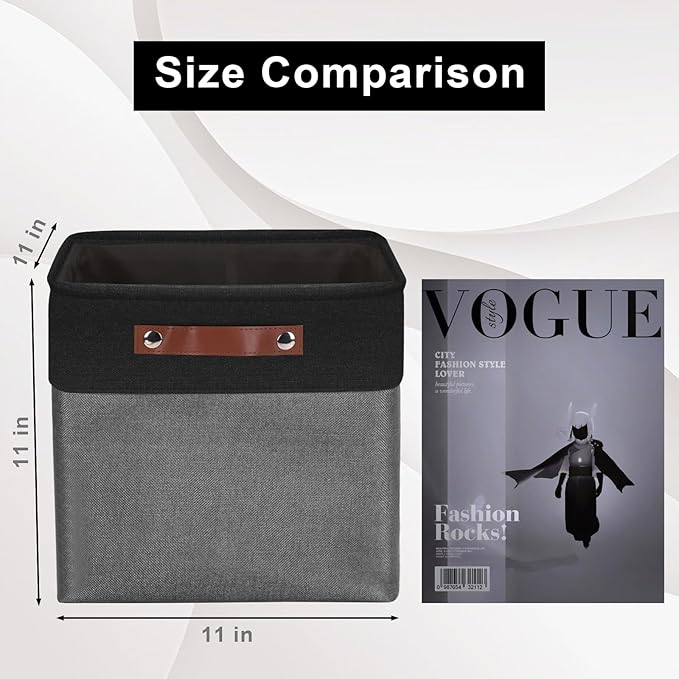 Collapsible Fabric Storage Cubes 11x11 Cube Storage Bins, 4 Pack Closet Baskets Box with Handles for Organizing, Shelf, Toys, Clothes, Home, Office, Nursery (Grey&Black)-CubbioJoy