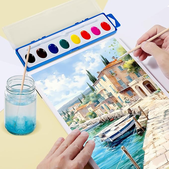 8 Colors Watercolor Paint Set for Kids,24 Pack Water Color Paints with Paint Brushes, Washable Paint for Classroom Art Activities Birthday Party Favors-CubbioJoy
