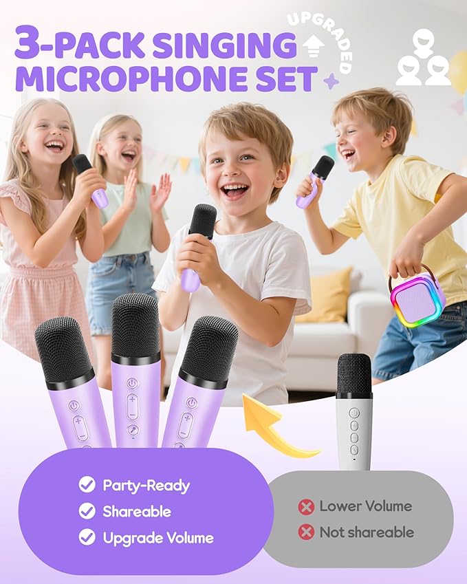 IROO Mini Karaoke Machine for Kids, 2025 TOP Toys Birthday Gifts Ideas for Girls Ages 4, 5, 6, 7, 8, 9, 10, 12+ Years Old, Portable MP3 Player with 3 Wireless Mics for Party-CubbioJoy