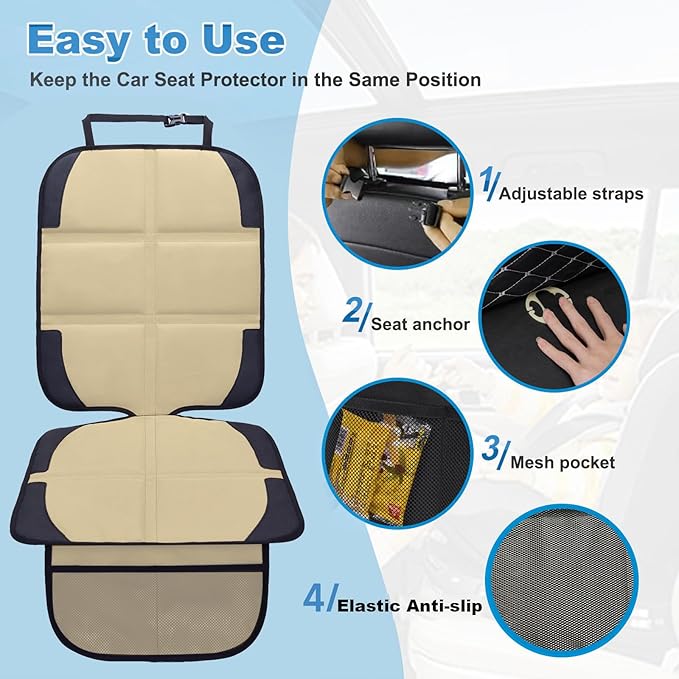 Car Seat Protector for Child Car Seat, 2 Pack Baby Car Seat Covers with Mesh Pockets & Non-Slip Backing 600D Durable Seat Protector-CubbioJoy