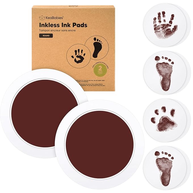 2-Pack Round Inkless Baby Hand and Footprint Kit - Mess Free Ink Pad for Newborn Keepsake, Dog Nose & Paw Print Kit, Clean Touch Ink Pad for Baby Hand & Footprints, Ideal New Mom Gifts (Auburn)-CubbioJoy
