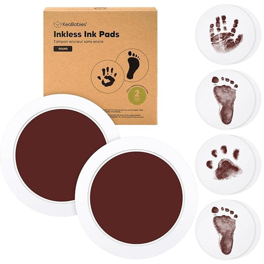 2-Pack Round Inkless Baby Hand and Footprint Kit - Mess Free Ink Pad for Newborn Keepsake, Dog Nose & Paw Print Kit, Clean Touch Ink Pad for Baby Hand & Footprints, Ideal New Mom Gifts (Auburn)-CubbioJoy