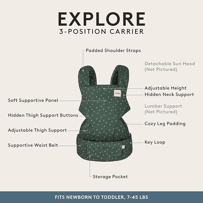 Baby Tula Explore Carriers - Breathable Baby Carrier Newborn to Toddler - Adjustable Toddler Carrier - Multiple Ergonomic Positions Front and Back - Ergonomic Fit for 7-45 lb - Cotton, Seedling-CubbioJoy