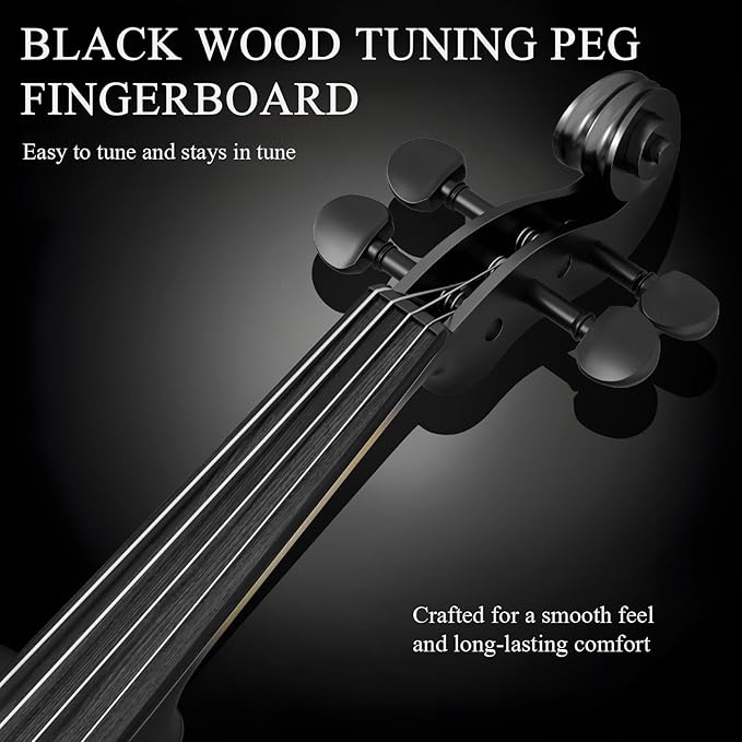 4/4 Beginner Violin Kit for Adults, Complete Full Size Violin Set with Portable Case, Bow, Rosin, Black-CubbioJoy