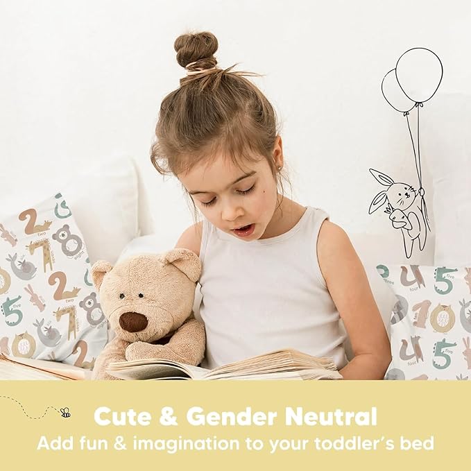 KeaBabies Toddler Pillow with Pillowcase, Jumbo 14X20 - Soft Organic Cotton Toddler Pillows for Sleeping - Machine Washable - Perfect for Travel, Toddler Bed Set (Wild Count)-CubbioJoy