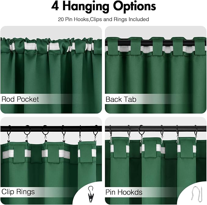 ANRODUO Back Tab Blackout Curtains for Bedroom Living Room, Rod Pocket Pinch Pleated Thermal Insulated Room Darkening Curtains 54 Inches Long 2 Panels, Hunter Green, 42 x 54 Inch-CubbioJoy