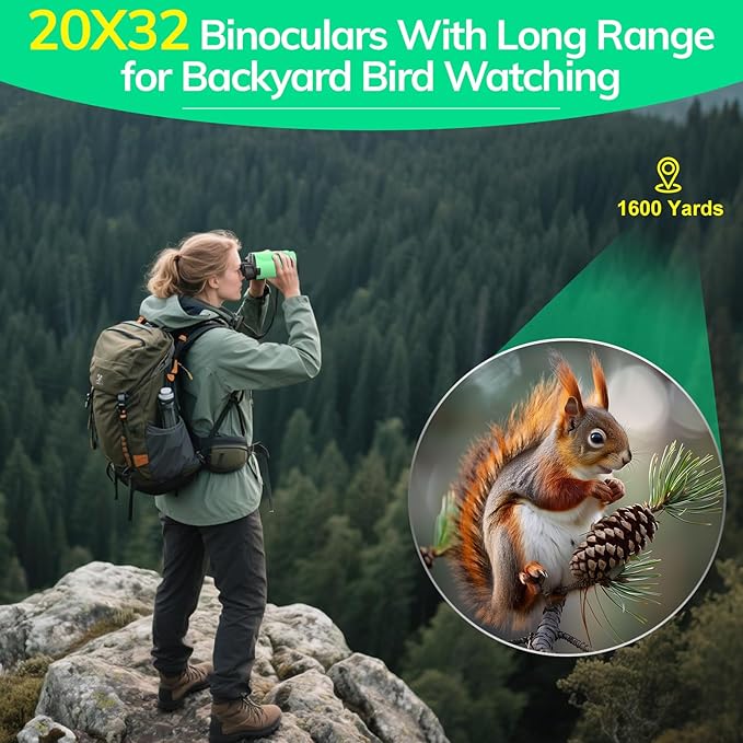 Compact Binoculars for Adults High Powered - OPAITA 20x32 Small Binoculars for Adults Kids with Low Light Vision for Hunting Cruise Ship Travel Concert Hiking Light Green-CubbioJoy